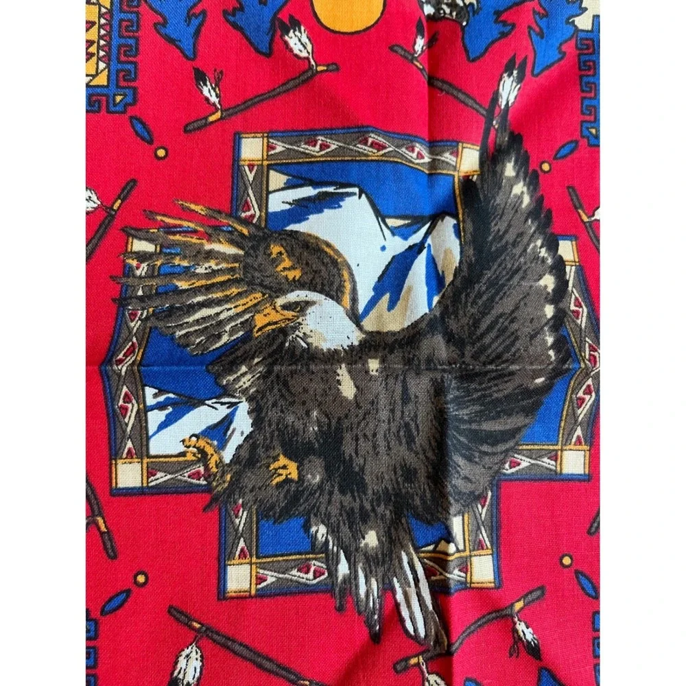 Vintage Paris‎ Accessories Wolf Eagle Bandana Red Cotton Made in USA 21x21 Scarf